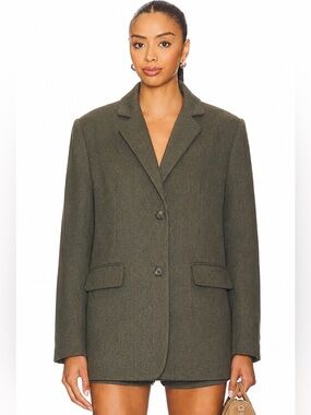 Rena Rowan Blazer Size 16 Olive Green 100% Wool Made USA Career Jacket